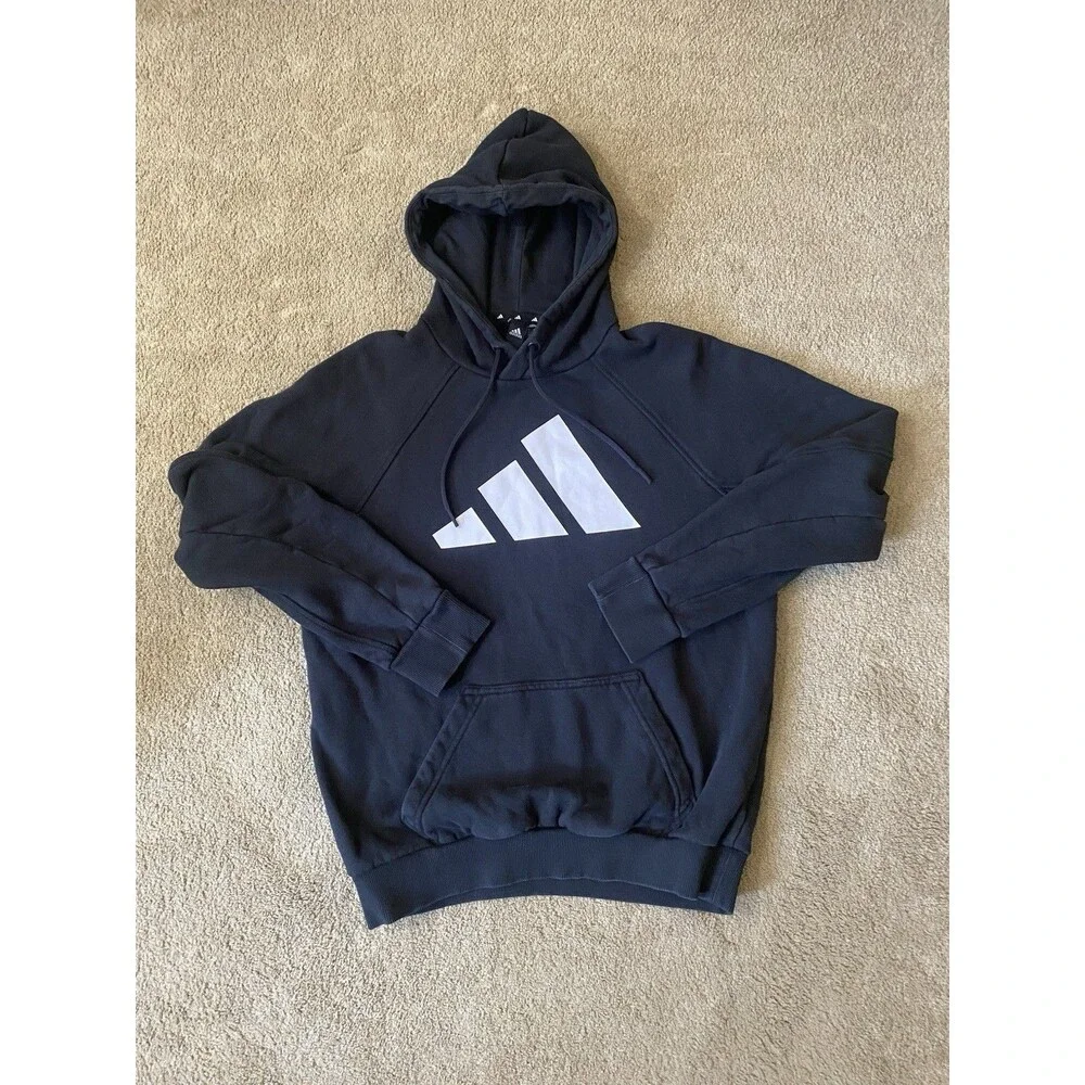 Adidas Essentials Big Logo French Terry Hoodie in Black Classic Size Men’s S